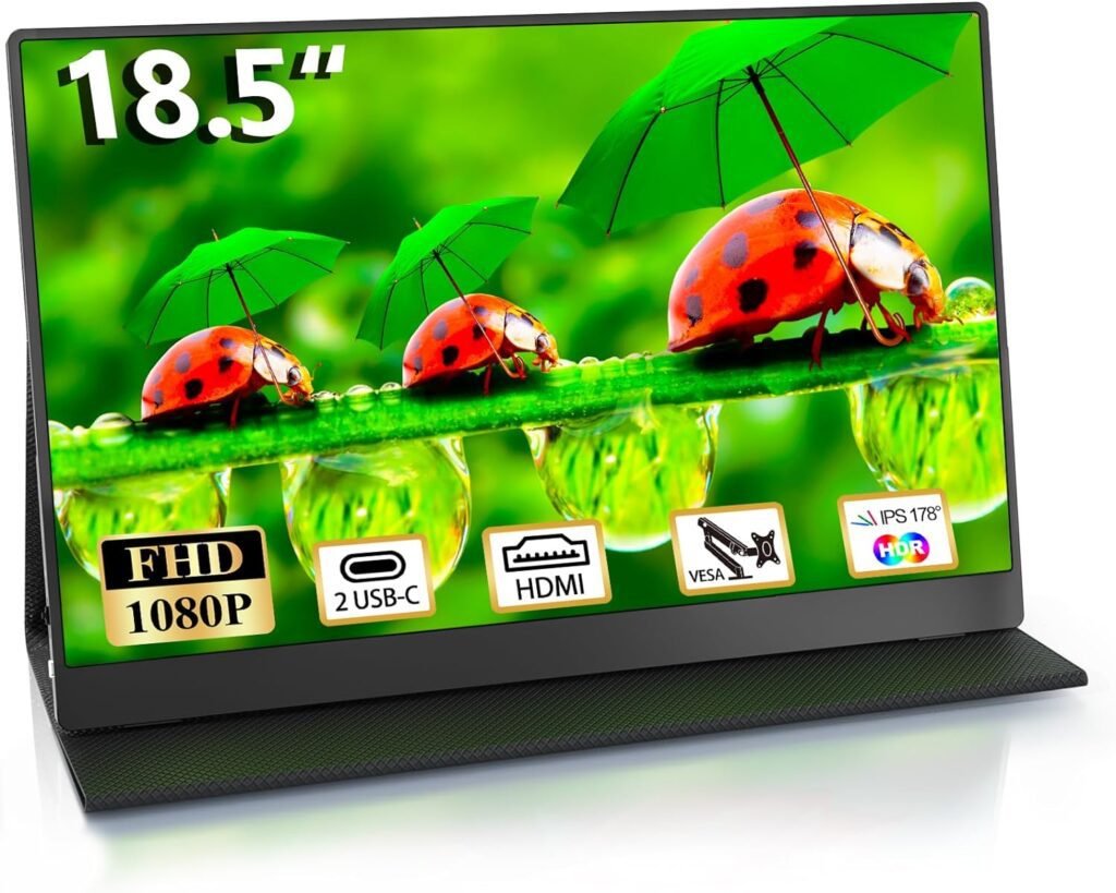 18.5 Inch Portable Monitor for Laptop, FHD 1080P 100% sRGB Travel Monitor for Laptop, Portable Computer IPS Display w/VESA, External Monitor USB-C HDR HDMI Portable Screen w/Smart Cover Speakers 18.5 Inch Portable Monitor for Laptop, FHD 1080P 100% sRGB Travel Monitor for Laptop, Portable Computer IPS Display w/VESA, External Monitor USB-C HDR HDMI Portable Screen w/Smart Cover Speakers
