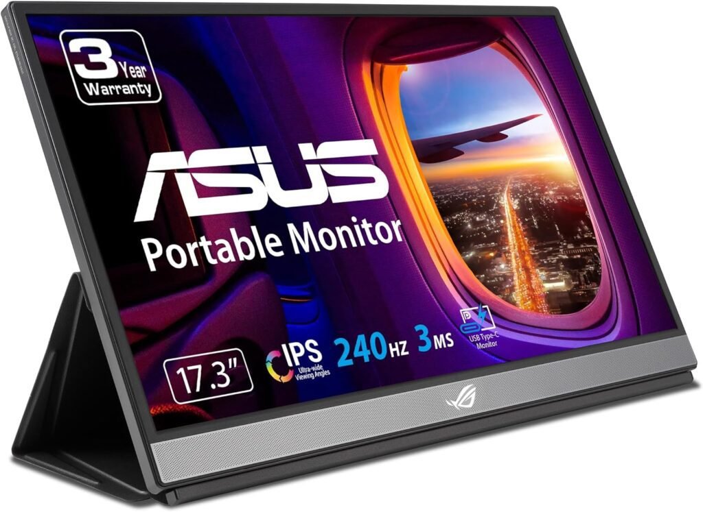 ASUS ROG Strix 17.3 FHD IPS Portable Gaming Monitor XG17AHPE, 240Hz, Adaptive-Sync, Built-in Battery, USB Type-C, Micro HDMI, 3-Year Warranty