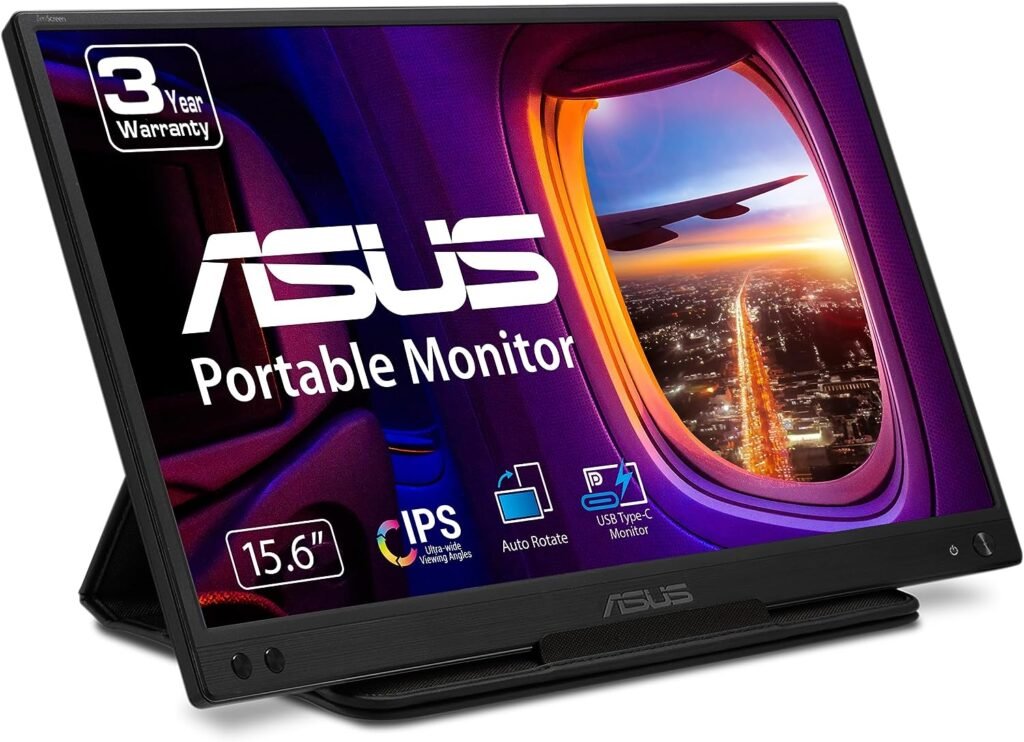 ASUS ZenScreen 15.6” 1080P Portable USB Monitor (MB166C) - Full HD, IPS, USB Type-C, USB-Powered, Eye Care, Tripod Mountable, Anti-Glare Surface, Protective Sleeve, 3-Year Warranty, 8.9x14.2x0.5