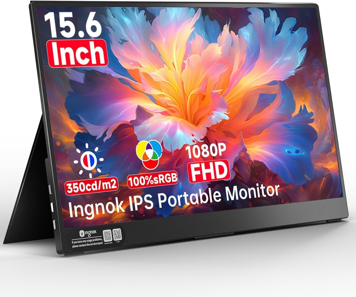 Ingnok Portable Monitor 15.6 Inch FHD A+Screen 100% sRGB IPS Laptop Screen Extender, 350cd/m2 USB C HDMI Travel Monitor, Portable Screen for Laptop Mac PC Phone Xbox PS4/5 Switch