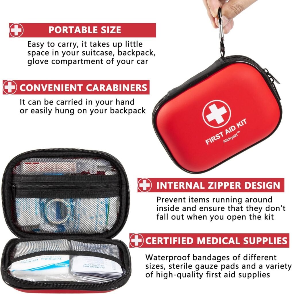 Travel First Aid Kit With Essential Supplies - 120 Piece Small Waterproof Hard Shell Medical Kit for Car, Home, Office, Travel, Camping, Sports, Outdoor, School - Emergency First Aid Supplies and Survival Kit