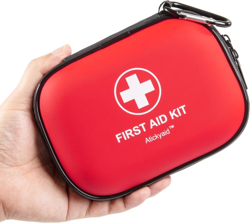 Travel First Aid Kit With Essential Supplies - 120 Piece Small Waterproof Hard Shell Medical Kit for Car, Home, Office, Travel, Camping, Sports, Outdoor, School - Emergency First Aid Supplies and Survival Kit