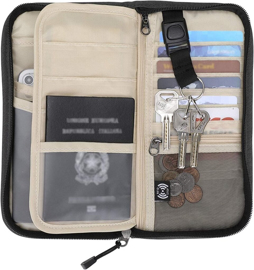 zoppen rfid travel passport wallet documents organizer zipper case with removable wristlet strap